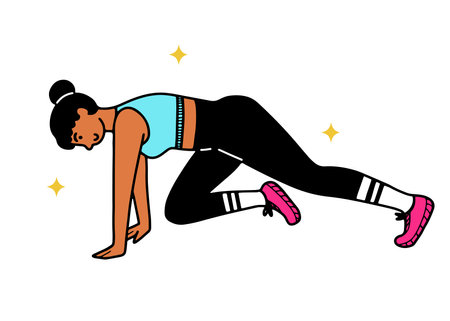 Hand drawn lady doing exercise, active training woman. Isolated vector illustration with outlined designのイラスト素材