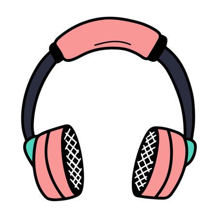 Hand drawn old fashioned headset, retro headphones in line doodle style, isolated vector illustrationのイラスト素材