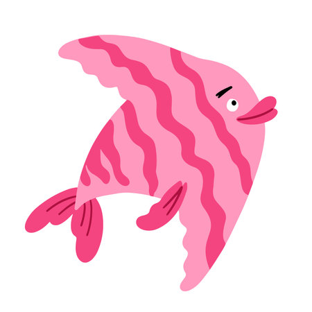Hand drawn cute exotic angel fish with stripes, isolated vector illustrationのイラスト素材