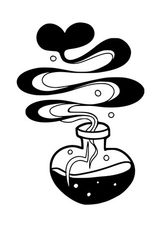 Hand drawn love potion in a pretty heart shaped bottle, isolated vector illustration with white backgroundのイラスト素材