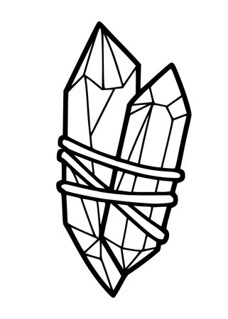 Hand drawn two magical crystals tied together, isolated vector illustration in line design with white backgroundのイラスト素材