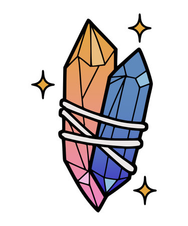 Hand drawn beautiful magical crystals, isolated vector illustration on white backgroundのイラスト素材