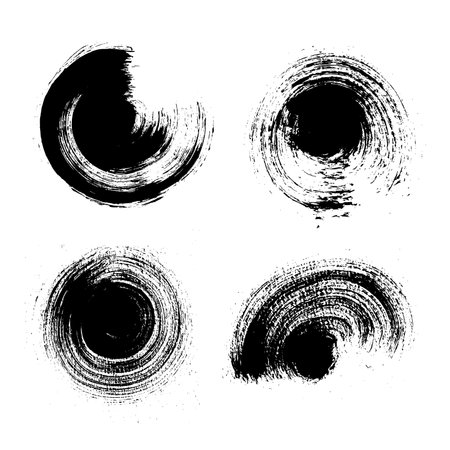 Hand drawn set of different circles made by flat paintbrush, isolated vector illustration on white backgroundのイラスト素材