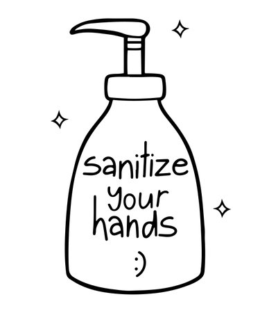 Sanitizer bottle in cute outline design, isolated vector illustration with white backgroundのイラスト素材