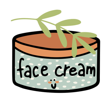 Hand drawn cute face cream tube or jar with outline design, isolated vector illustration on white backgroundのイラスト素材