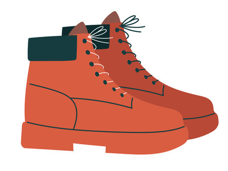 Nubuck leather boots on thick heel, stylish pair of boots. Hand drawn isolated vector illustration in flat styleのイラスト素材