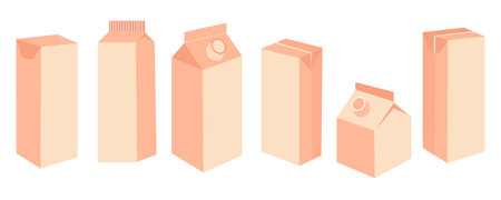 Milk or other beverage packages. Cardboard packs for drinks, hand drawn isolated vector illustrationのイラスト素材