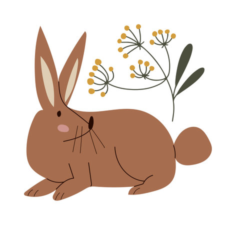 Little bunny rabbit sitting on the ground, hand drawn isolated vector illustrationのイラスト素材