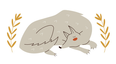 Adorable sleeping wolf in Scandinavian  style, isolated vector illustrationのイラスト素材