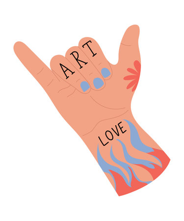 Tattooed hand showing shaka, or hang loose gesture sign, isolated vector illustration in flat designのイラスト素材