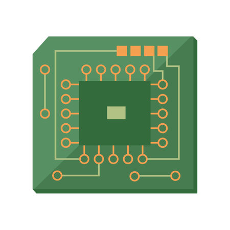 Computer microchip, microprocessor, motherboard,  simple vector illustration in flat design