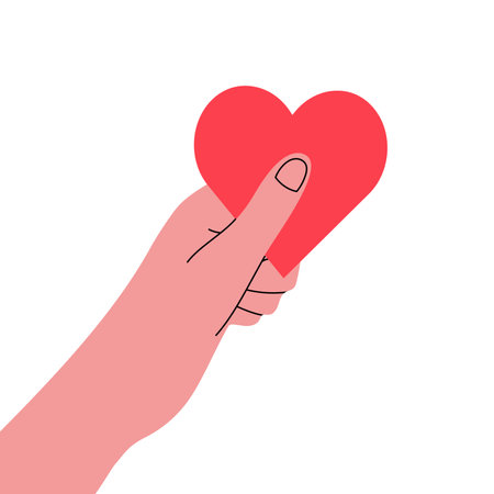 Hand holding a heart, concept of giving love, support, care and trust. Flat design vector illustrationのイラスト素材