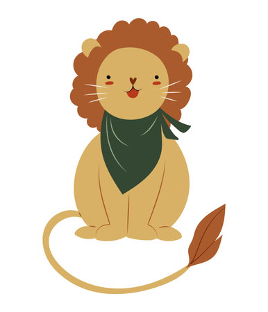 Cute baby lion wearing a bib, childish isolated vector illustrationのイラスト素材