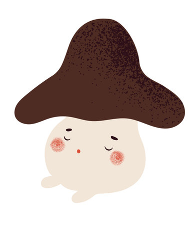 Adorable sleeping mushroom creature, with grainy texture details. Isolated vector illustrationのイラスト素材