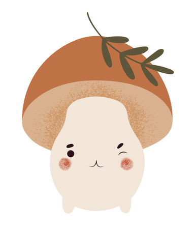 Cute magical mushroom creature with winking eye face expression, isolated hand drawn vector illustrationのイラスト素材