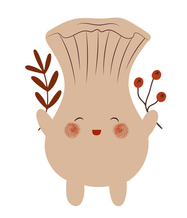 Cute toadstool mushroom creature, with cute smiling face, isolated hand drawn vector illustrationのイラスト素材