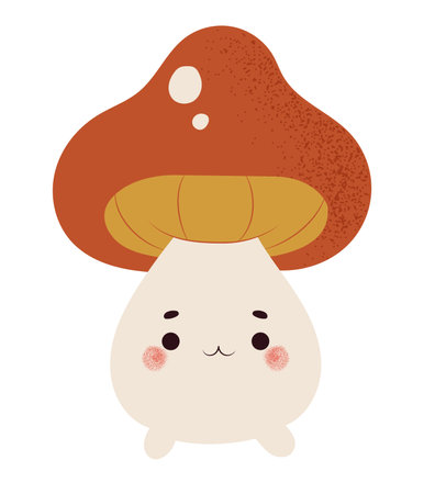 Cute mushroom creature in kawaii design, hand drawn isolated vector illustrationのイラスト素材