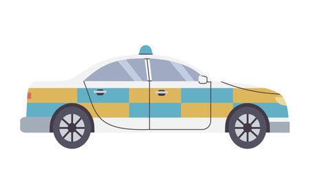 European checkered Police car, modern city sedan vehicle. Isolated vector illustration in flat designのイラスト素材