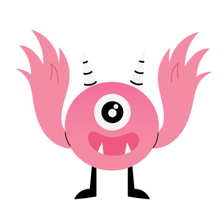 Pink short monster with one eye and clawed hands, cute childish creature. Hand drawn isolated vector illustrationのイラスト素材
