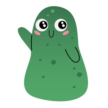 Cute green slime or jelly monster with adorable big eyes. Isolated vector illustrationのイラスト素材