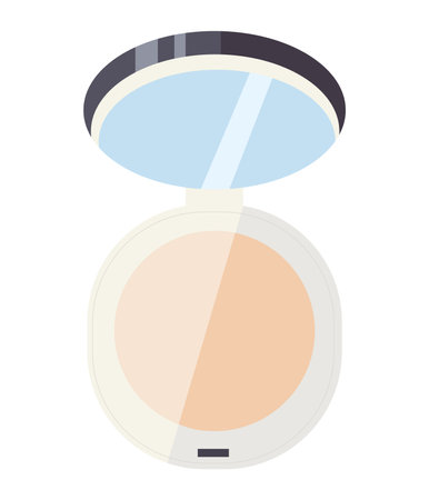 Compact powder case with inner mirror, decorative cosmetics beauty product. Hand drawn isolated vector illustration in flat designのイラスト素材