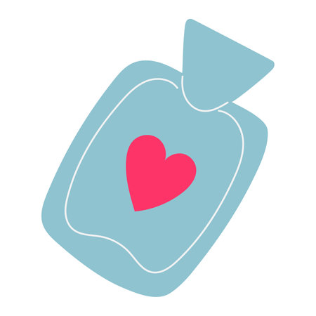 Simple heating pad, hot water bag for pain relief. Hand drawn vector illustration in flat design, isolated on white backgroundのイラスト素材