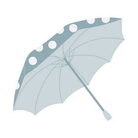 Blue umbrella with white polka dots. Hand drawn vector illustration in flat designのイラスト素材