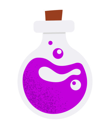 Cute cartoon purple magic potion, hand drawn vector illustration, isolated on white backgroundのイラスト素材