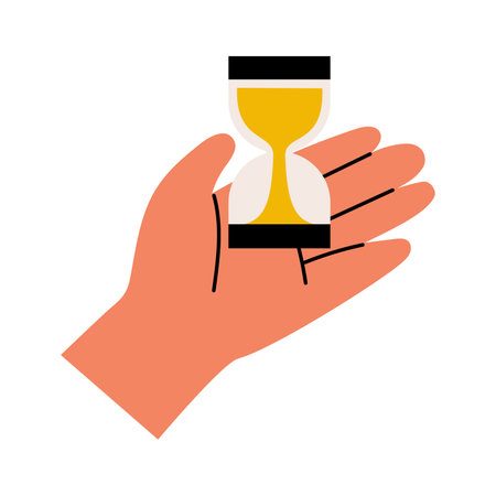 Hand holding hourglass, simple flat hand drawn design, concept of time, deadline, countdown or term. Isolated vector illustrationのイラスト素材