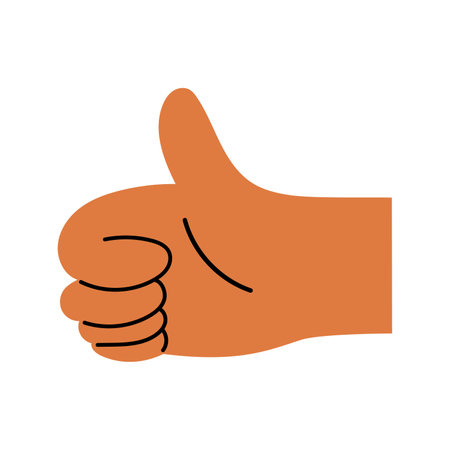 Simple flat designed hand showing thumbs up gesture sign, hand drawn vector illustrationのイラスト素材