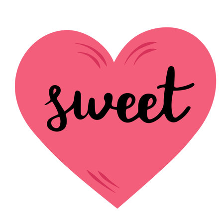 Approval phrase Sweet in a heart shape, encouragement sticker. Hand drawn vector illustration, isolated on whiteのイラスト素材