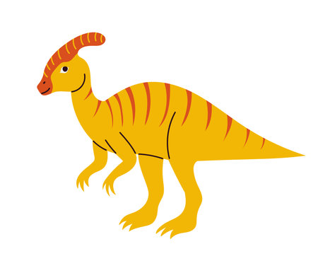 Adorable yellow prehistoric dinosaur, hand drawn in flat childish design, isolated vector illustrationのイラスト素材