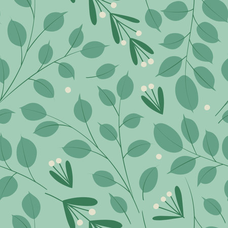 Hand drawn vector seamless pattern with eucalyptus in flat designのイラスト素材