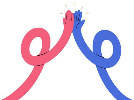 Funky long hands giving high five, multicultural gesture of teamwork and succession.のイラスト素材
