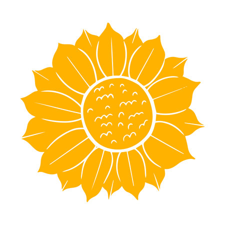 Hand drawn sunflower in linocut design, silhouette flower isolated on white backgroundのイラスト素材