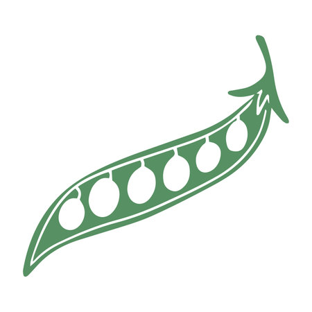Hand drawn in linocut design green peas, isolated on white vector illustration. Silhouette of a string peasのイラスト素材