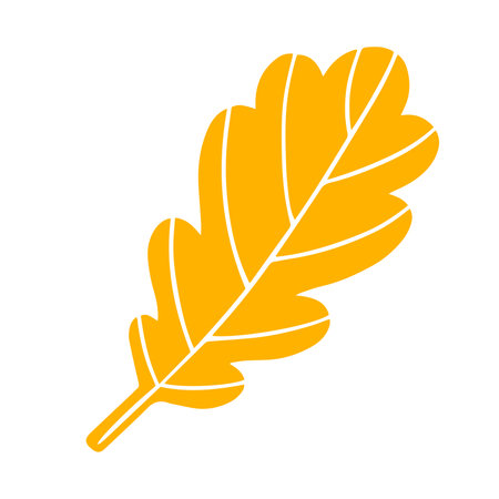 Cute yellow oak leaf, hand drawn in linocut design. Isolated silhouette, vector  illustrationのイラスト素材