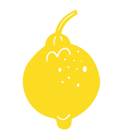 Cute doodle style yellow lemon, hand drawn in linocut, silhouette design. Isolated on white vector illustrationのイラスト素材