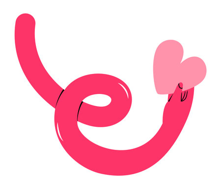 Long wavy and twisting hand holding a pink heart. Concept of breast cancer awareness. Hand drawn vector illustration, isolated on whiteのイラスト素材