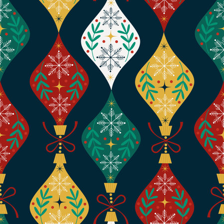 Seamless pattern with vintage style Christmas ornaments. Old fashioned Christmas toys. Hand drawn vector illustrationのイラスト素材