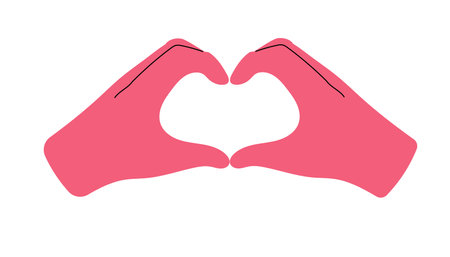 Two hands forming a heart shape with fingers. Symbol of love, care, support and affection. Hand drawn isolated vector illustration.のイラスト素材