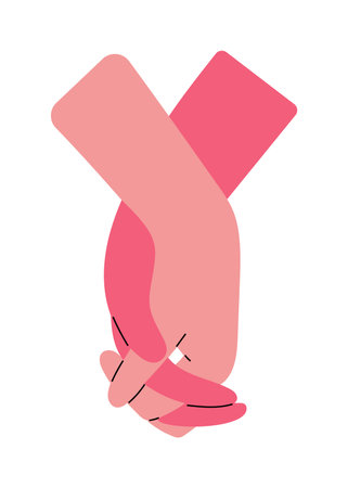 Two hands holding romantically interlacing their fingers. Hand drawn isolated vector illustrationのイラスト素材