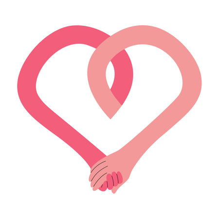 Hands holding together, forming a heart shape, concept of love and support. Hand drawn isolated vector illustrationのイラスト素材