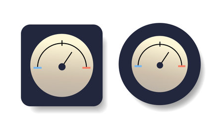 Weather or other indicator icons of air or atmospheric pressure. Hand drawn isolated vector illustrations in flat design in round and square shape.のイラスト素材