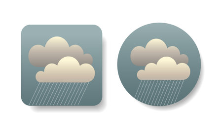 Weather icons square and round shape with gloomy rainy day. Hand drawn isolated vector illustrations in flat design.のイラスト素材