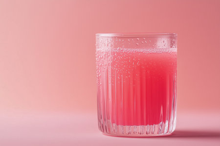 Pink fruit juice in a clear glass, minimalistic setting in soft pastel tonesの素材