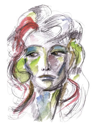 Watercolor portrait of a womanのイラスト素材