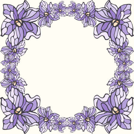 Lavender flowers frame isolated on a beige backgroundのイラスト素材