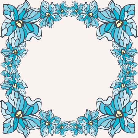 Blue flowers frame isolated on a beige backgroundのイラスト素材