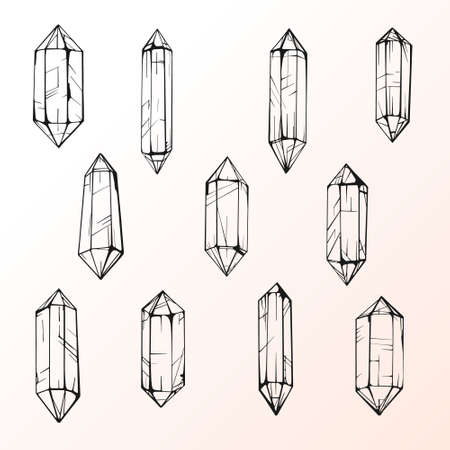 Set of 11 magic crystal gems. Hand drawing crystals. tatto design elementのイラスト素材